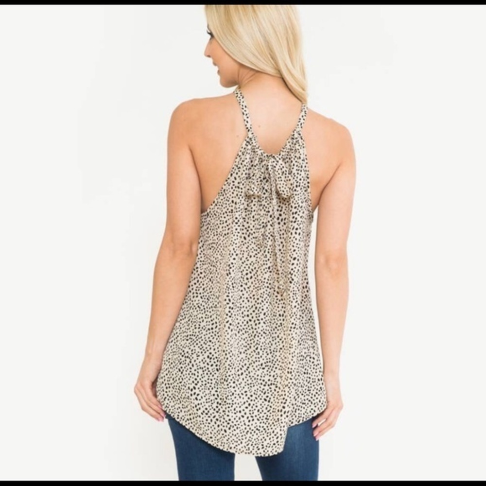 Sleeveless High-Neck Animal Print Tunic Top - Cream/Black 2X - Picture 3 of 5